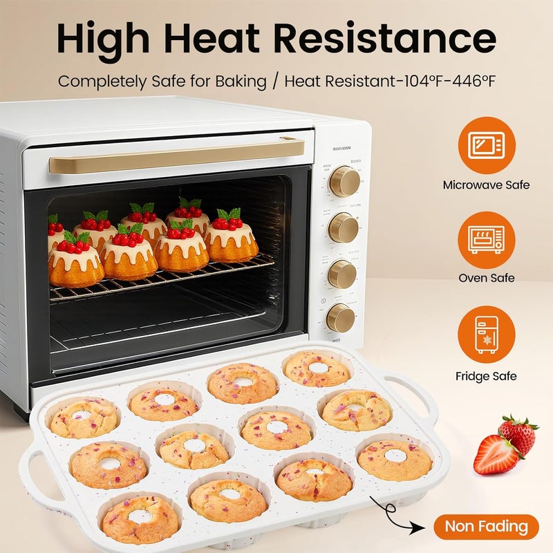 SJ قالب أنبوبي صغير من السيليكون مزود بإطار معزز معدني، غير لاصق (1 قطعة) ، قوالب سيليكون للجلاتين، قالب خبز كعكة صغيرة لشيكوفلان، دونات، خبز ذرة، براونيز، جلي - Image 5